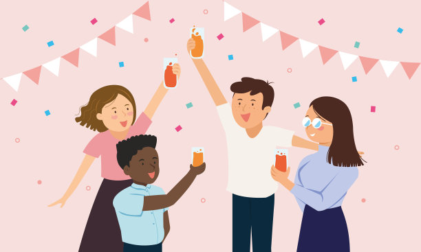 节日庆祝理念，一群快乐的人手捧酒杯，一起庆祝节日。图片下载