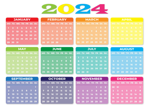 2024星期一开始风景彩色日历图片下载