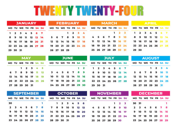 2024星期一开始风景彩色日历图片下载