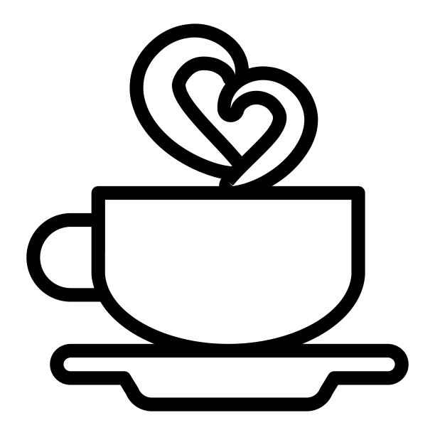 杯咖啡在碟子和心形蒸汽线图标，约会概念，马克杯，烟矢量标志在白色背景，轮廓风格图标移动概念网页设计。矢量图形。图片下载