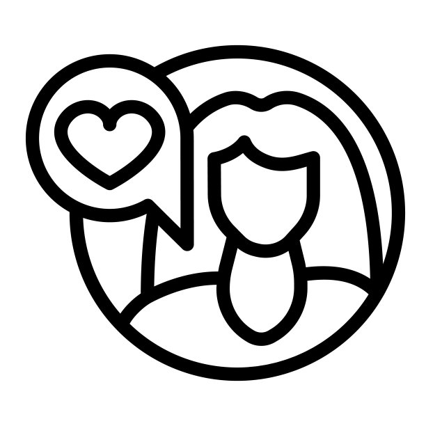 女孩长头发和心脏在语音气泡线图标，爱的概念，爱的信息矢量标志在白色背景，轮廓风格图标移动概念网页设计。矢量图形。图片下载