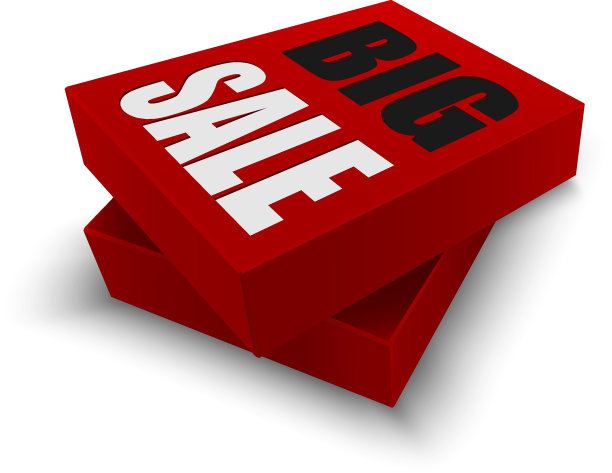 现实的红色购物盒与字母大销售。黑色星期五的横幅。矢量插图。孤立在白色上。圣诞节销售。图片下载