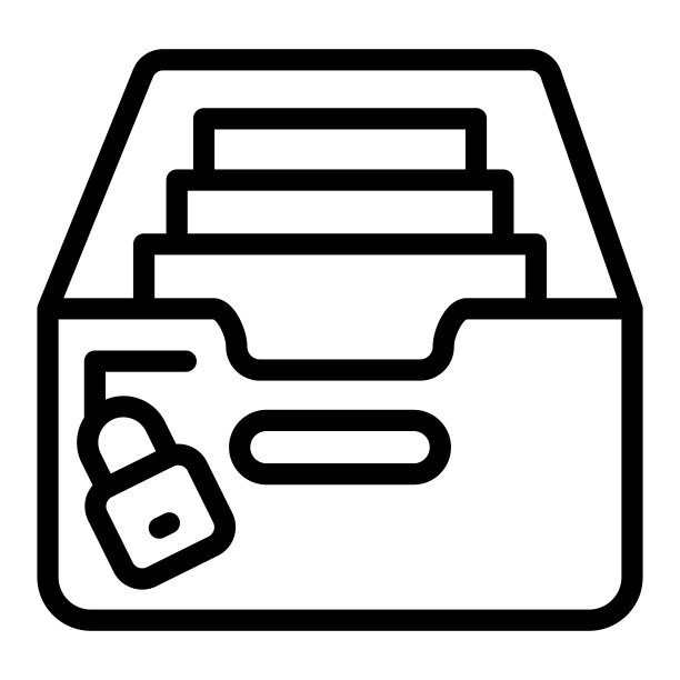 盒子与文件，档案文件和锁线图标，安全概念，安全数据矢量标志在白色背景，轮廓风格图标移动概念网页设计。矢量图形。图片下载