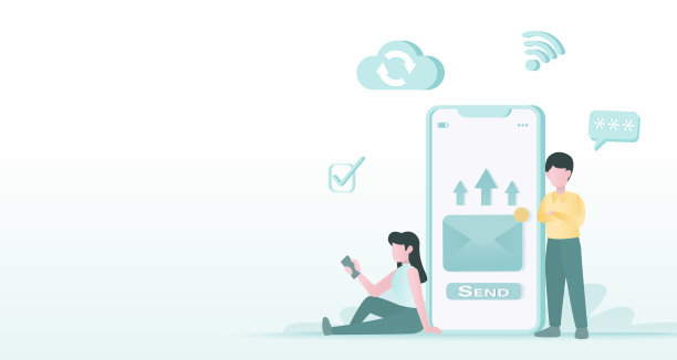 商务人士通过移动设备发送电子邮件，上传、下载、传输、同步云计算应用。图片下载