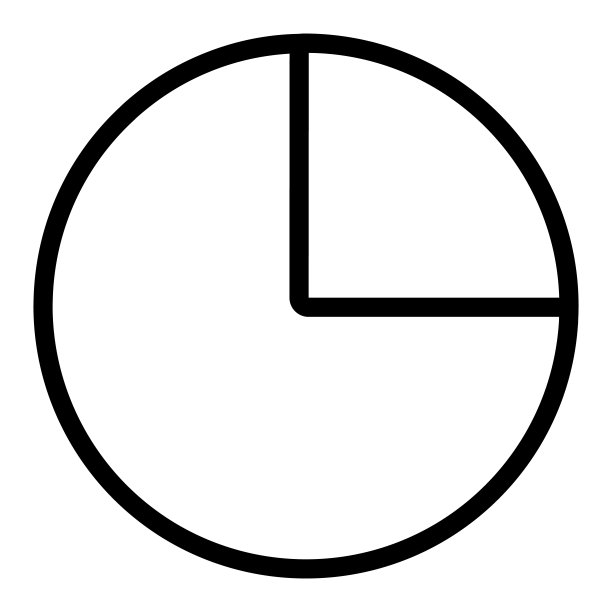 饼图与四分之一分数线图标，图表概念，四分之一圆形矢量标志在白色背景上，轮廓风格图标移动概念网页设计。矢量图形。图片下载