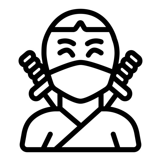 忍者，化身的人在面具与两个剑线图标，亚洲文化的概念，战斗机矢量标志在白色的背景，轮廓风格的图标移动概念网页设计。矢量图形。图片下载