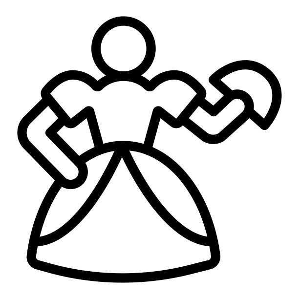 娃娃在威尼斯蓬松狂欢节服装与风扇线图标，剧院概念，服装矢量标志在白色背景，轮廓风格图标移动概念网页设计。矢量图形。图片下载