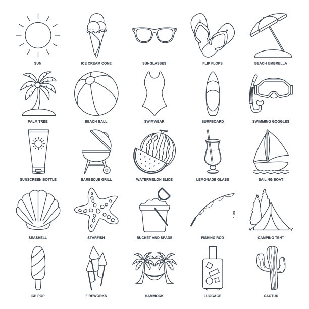 夏季图标集旅游符号集合标志图片下载