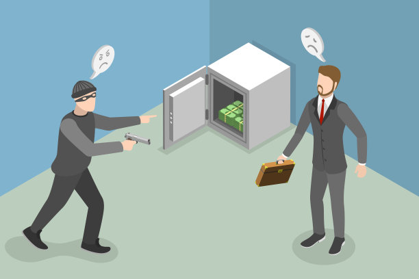 三维等距平面矢量抢劫概念图图片下载