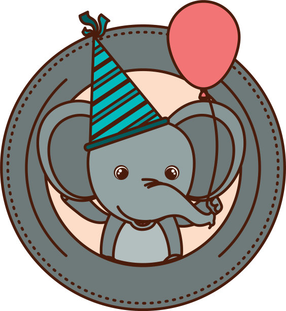 生日贺卡和大象与帽子聚会图片下载