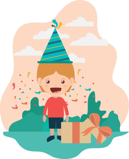 戴着派对帽子的男孩在庆祝生日图片下载