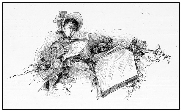 19世纪古董名画:女人阅读图片下载