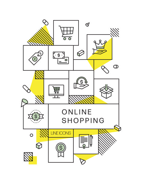 电子商务，网上购物，数字营销相关的现代矢量插图与图标图片下载