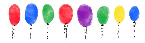 一套可爱的矢量水彩气球从水彩画污渍与黑色卷线水彩纹理。剪贴艺术收集艺术创意气球为假日设计。图片下载