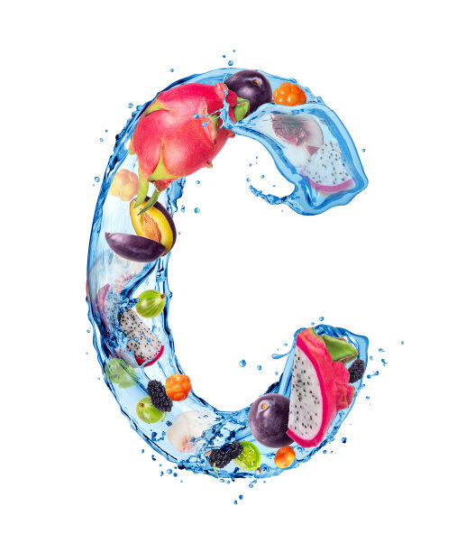 拉丁字母C是用不同的水果和浆果做成的水花图片下载