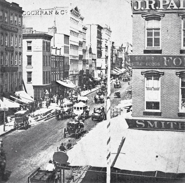 1866年，纽约，百老汇，运河街拐角向北图片下载
