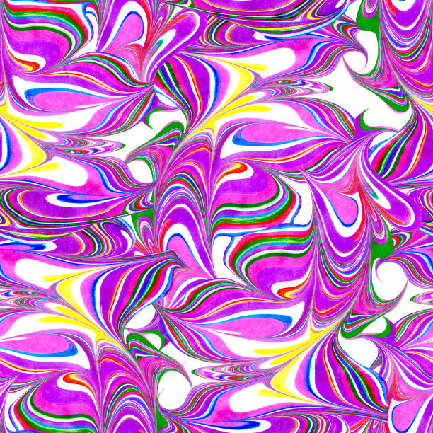 埃布鲁风格的波浪条纹抽象无缝图案。图片下载