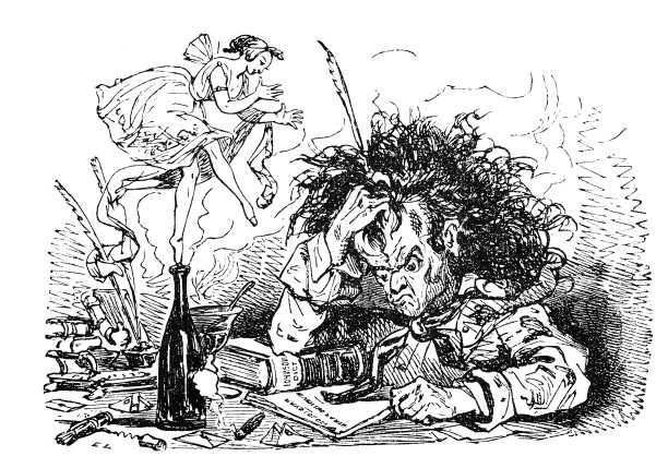 男人在桌子上看书，撕扯头发，精灵给他做了一个长鼻子图片下载