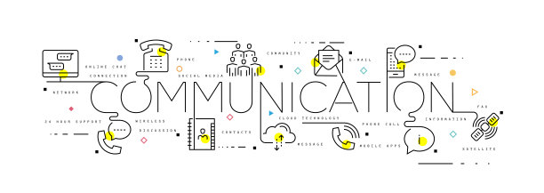 信息图表设计模板与沟通的关键字和图标图片下载