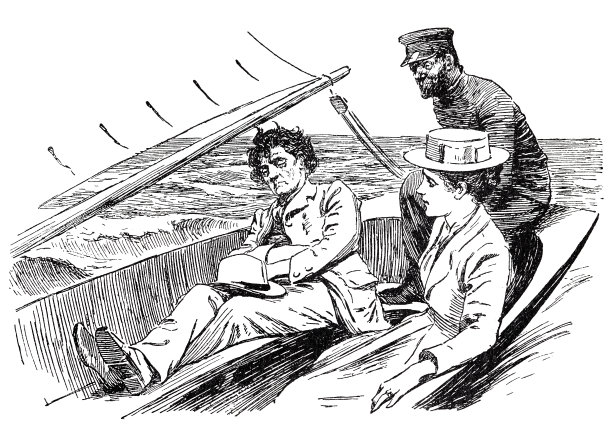 一对情侣在一艘小游艇上，由另一个男人指挥图片下载