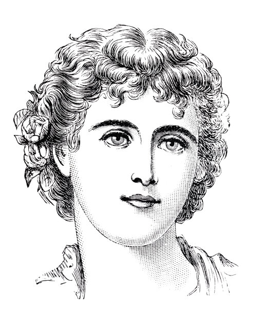 漂亮的年轻女子，短卷发，看起来很高兴的观众，白色背景图片下载