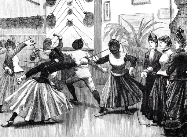 两个女人在俱乐部击剑图片下载