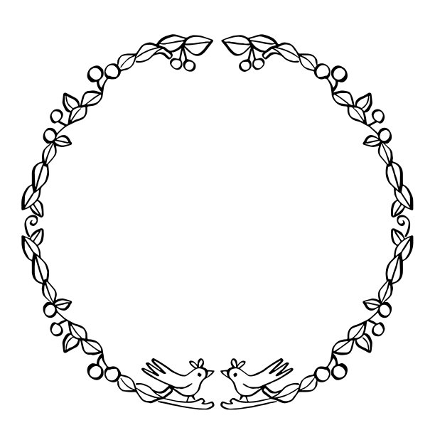 花叶植物花环线艺术框边设计图片下载