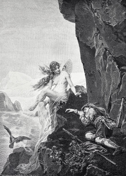 在山湖中睡觉的徒步旅行者被天使守护着图片下载