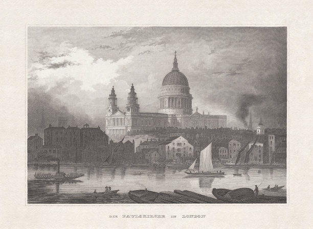英国伦敦的圣保罗大教堂，钢版画，1857年出版图片下载