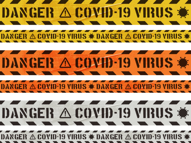 贴着冠状病毒图标的花式生物危害隔离带图片下载