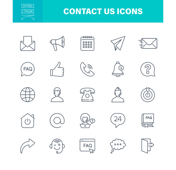 联系人图标可编辑笔画。包含智能手机，消息，电子邮件，日历，通知的图标图片下载