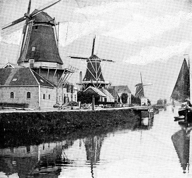 19世纪荷兰勒沃登的风车图片下载