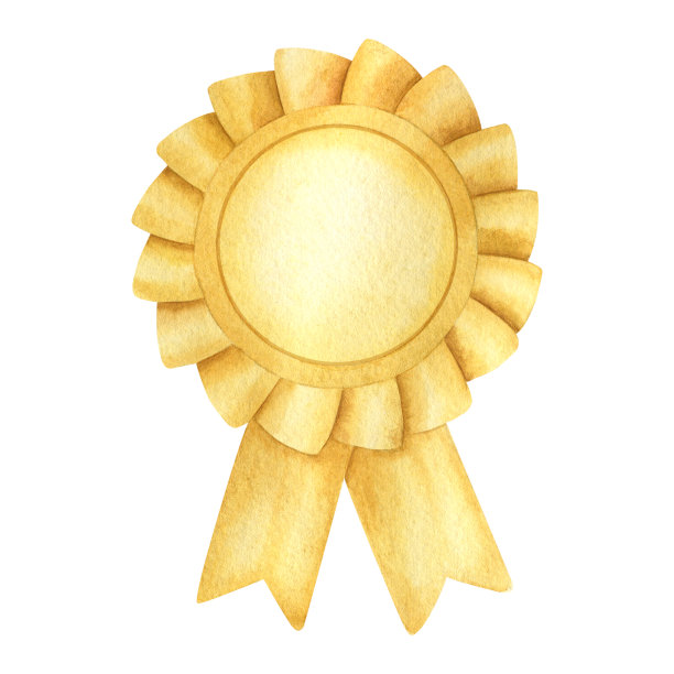 在体育比赛中获得奖牌。冠军金杯。黄色的奖品标志为获胜者，第一名，胜利。水彩插图。孤立。用于足球俱乐部，体育用品商店，海报和明信片图片下载