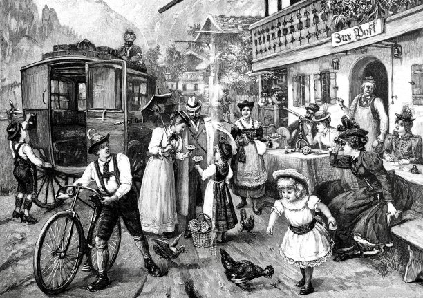 客人和旅客在酒店前图片下载