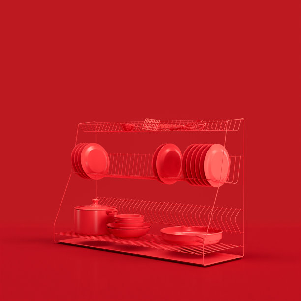 单色复古餐具水槽，复古餐具侧视图，3d渲染图片下载