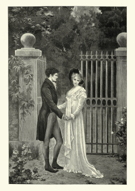 秘密的爱，牵手的年轻夫妇，十九世纪的维多利亚时代图片下载