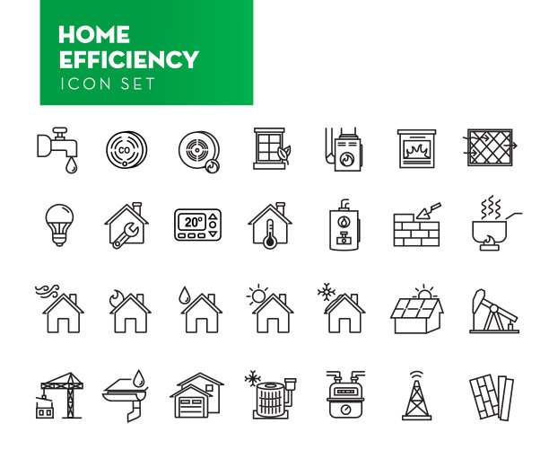 在细线风格的家庭效率图标的设置图片下载