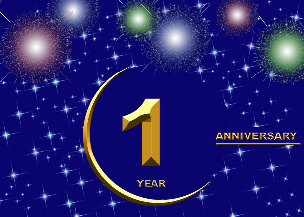 1周年。节日背景上的金色数字。图片下载