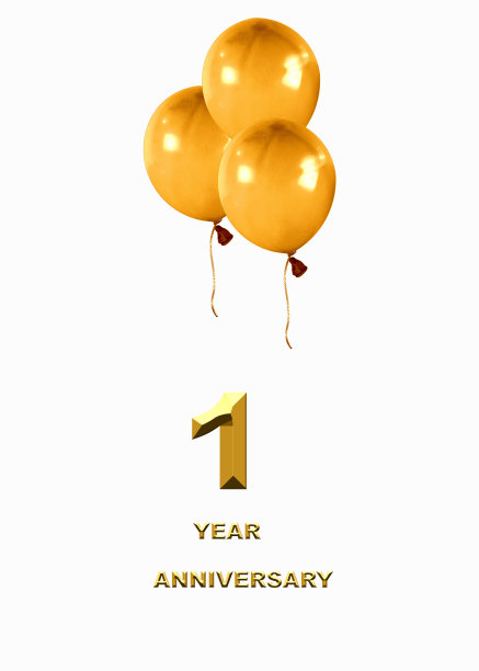 1周年。节日背景上的金色数字。图片下载