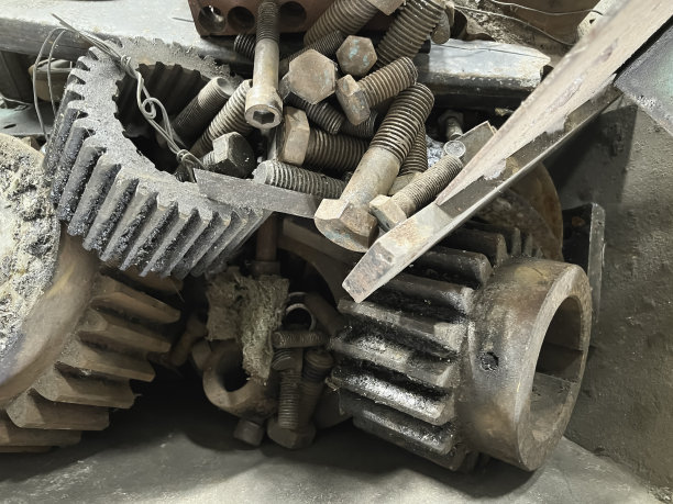 垃圾场里的旧钢铁废料，生锈和损坏的金属部件，图片下载
