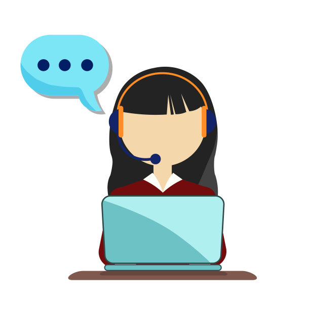 一名年轻女子正在用笔记本电脑工作。呼叫中心。那女孩接了电话，支援服务。在线咨询，在线帮助。矢量平面插图。客户服务代表。图片下载