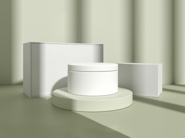 奶油罐，绿色阴影背景的盒子，产品展示的模型图片下载