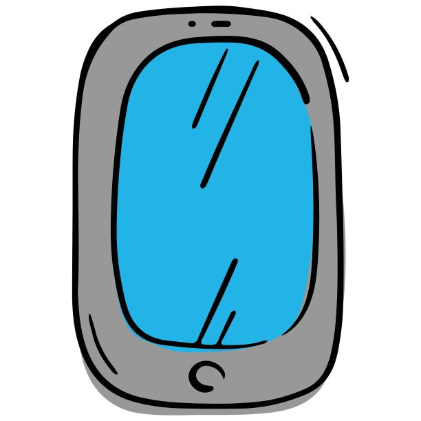 灰色手机，蓝色屏幕，智能手机，通话通信手段，矢量孤立元素涂鸦风格，黑色轮廓，白色背景，彩色商业涂鸦图片下载