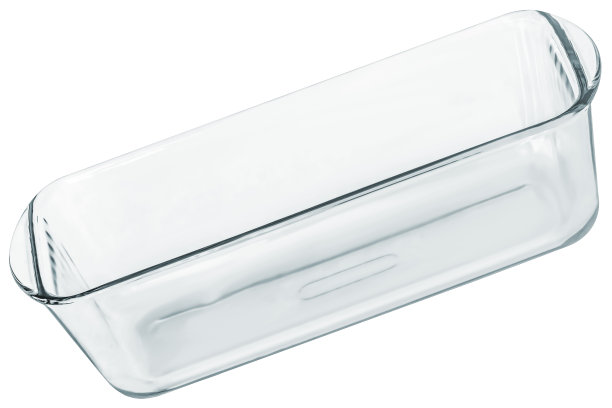 中等大小的矩形空长窄透明玻璃蛋糕烤盘孤立的白色背景图片下载