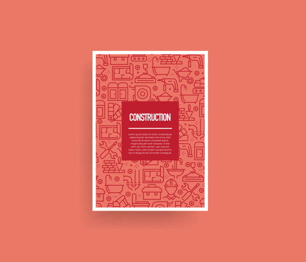 矢量设计模板和元素为建筑行业在流行的线性风格-无缝模式与与建筑行业相关的线性图标-矢量图片下载