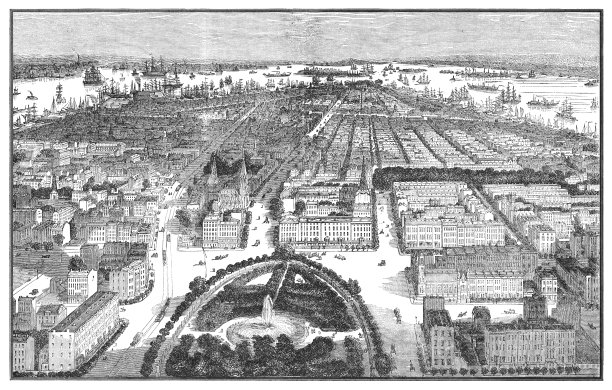 1853年美国纽约市鸟瞰图图片下载