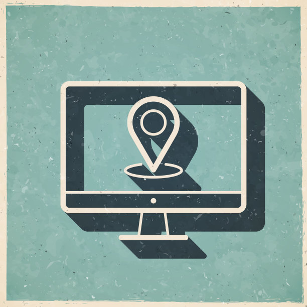 带定位针的台式电脑。图标复古复古风格-旧纹理纸图片下载
