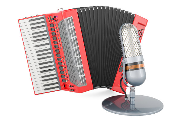 麦克风与钢琴手风琴，3D渲染图片下载