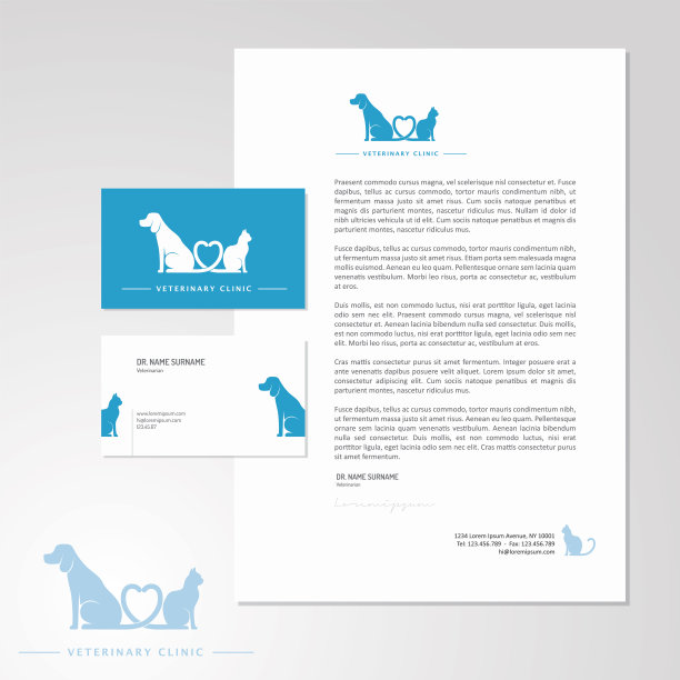 兽医诊所设计与名片和信笺图片下载