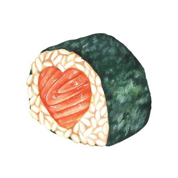 三文鱼寿司卷。亚洲、日本、韩国食物。水彩插图。在白色背景上隔离的剪贴画。手工绘制的各国美食。到餐厅菜单设计图片下载